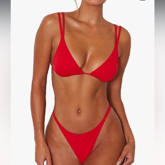 ~Sexy Thong Bottom Two Piece Bikini Double Shoulder Straps Triangle~ - Picture 2 of 7